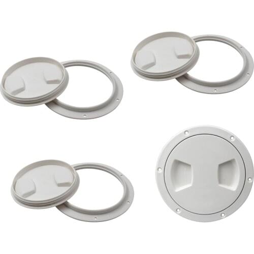4 Pieces 5 inch Round Marine Screw Out Deck Plate Inspection Hatch Plastic Access Boat RV - White