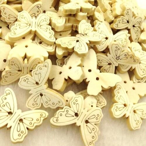 50Pcs Mixed Wood Butterfly Sewing Buttons For Clothes Scrapbooking Decorative Wooden Botones Crafts Needlework DIY AccessorWB251