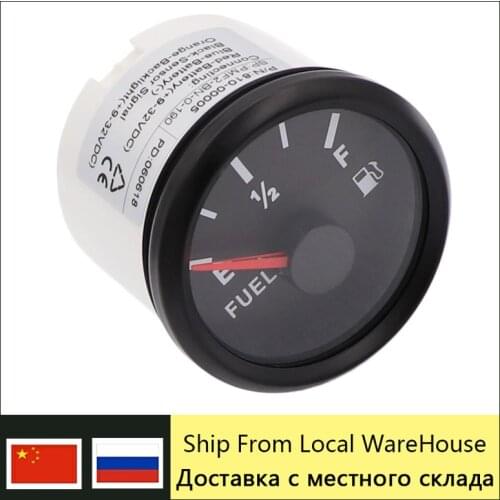52mm 2'' Fuel Level Gauge 0~190 ohm With Red Backlight E-1/2-F For Boat Car Fuel Level Indicator