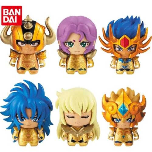 6pcs Bandai Anime Saint Seiya: Legend of Sanctuary Aries Aiolos Mu Shaka Aldebaran Aiolia Twisted Egg Toy Small Collection Doll