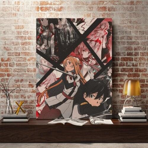 Anime Sword Art Online Asuna and Kirito Manga SAO Canvas Home Decor Painting Wall Art Decoration Prints Dorm Living Room Poster