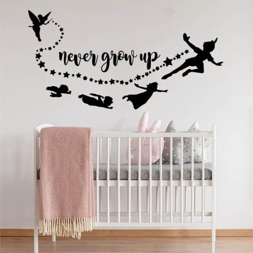 Large Peter Pan Never Grow Up Star Wall Sticker Kids Room Nursery Cartoom Peter Pan Inspirational Quote Wall Decal Bedroom Vinyl