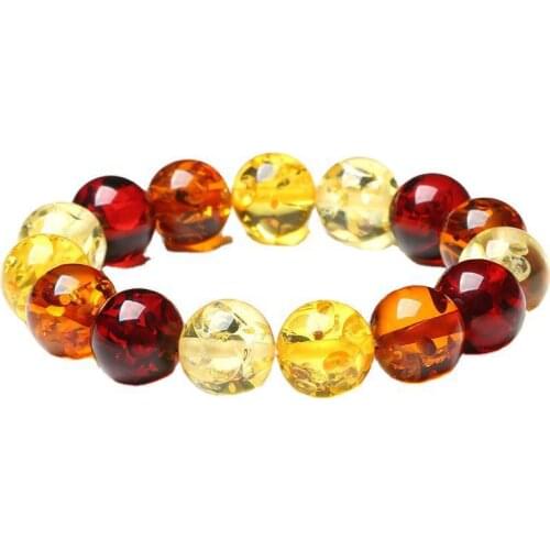 Natural Colorful Flower Amber Bracelet Women Men Fine Jewelry Bangle Genuine Certified Amber Beads Elastic Beaded Bracelets Gift