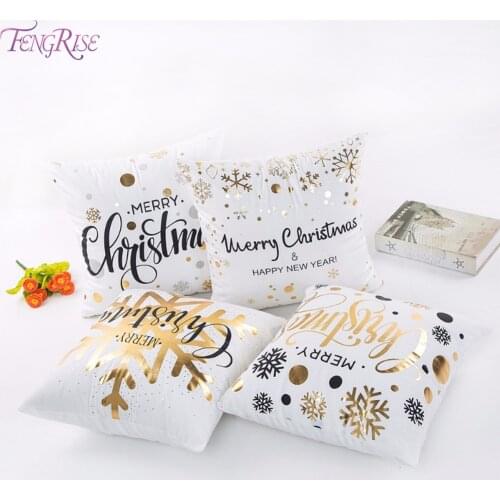 FENGRISE 45x45cm Cotton Linen Merry Christmas Pillow Case Christmas Decorations for Home Happy New Year Decor 2021 Xmas Gifts