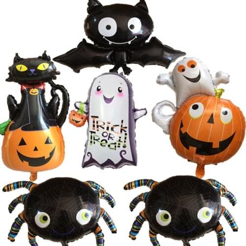 Halloween balloons, spiders, bats, skulls, black cats, ghosts, pumpkins, little ghosts, lanterns, vampires, aluminum balloons