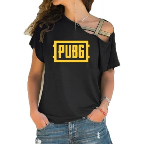 PUBG PLAYER UNKNOWNS BATTLEGROUNDS T Shirt Women Short Sleeve game fans gift Girls T-shirt Irregular Skew Cross Bandage Tee Top
