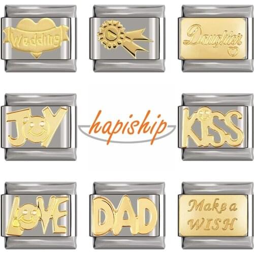 Hapiship 2020 Original Daisy Gold Dad Kiss Love Wedding Daughter Italian Charm Fit 9mm Bracelet Stainless Steel DIY Making DJ092