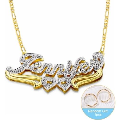 HIYONG Double Layered Name Necklace Personalized Nameplate Custom Necklace Gold Plated Customized Necklaces Hip Pop Jewelry