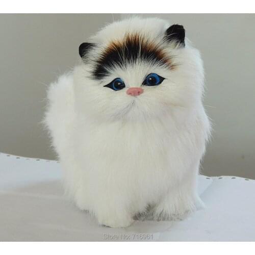 Handmade Real Animal Fur and Hair Emulational Animal Toy Vocal Cat Simulation Artwork Cat Artware for Home Car Decorations