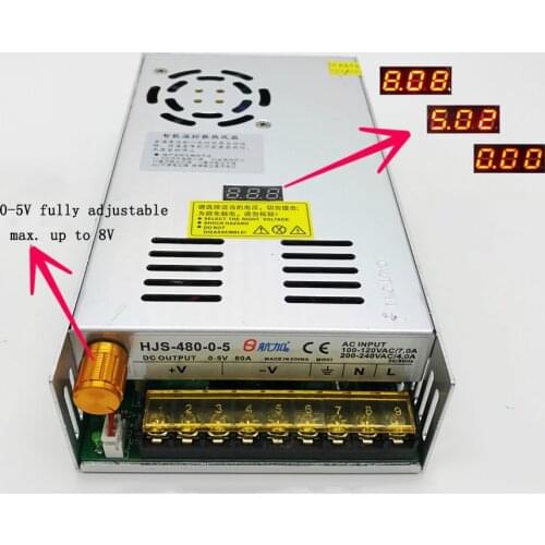 Adjustable Switching Power Supply 480W 60A 0-5V max to 8V DC voltage regulated SMPS with Digital Display 110/220VAC