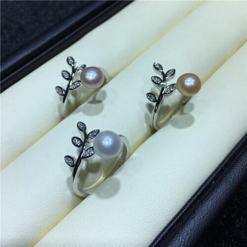 Wholesale 10pcs/lot HOT Leaf Style Real Freshwater Pearl Ring Adjustable Finger Ring Free Size Ring Jewelry Nice Party Gift