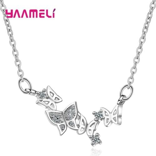 High Class S925 Sterling Silver Choker Necklaces for Cocktail Ball Party Accessories Clear Crystal Butterfly Designs Jewelry