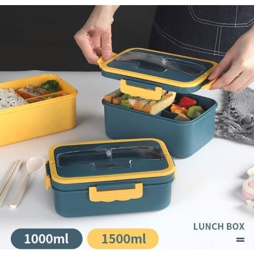 Microwave Lunch Box Portable Bento Box Wheat Straw Food Container for School Kids Office Worker with Tableware Food Box