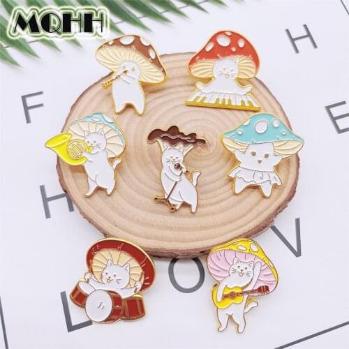Cartoon Cute Animals Cat Enamel Pins Plants Mushrooms Musical Instruments Playing Piano Blowjob Saxophone Alloy Brooches Jewelry