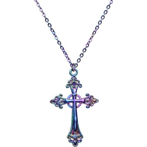 Crosses For Men Womens Jewelry Cruzar Necklace Link Chain Around The Neck Punk Necklaces For Girl Choker Cross Vintage Rainbow