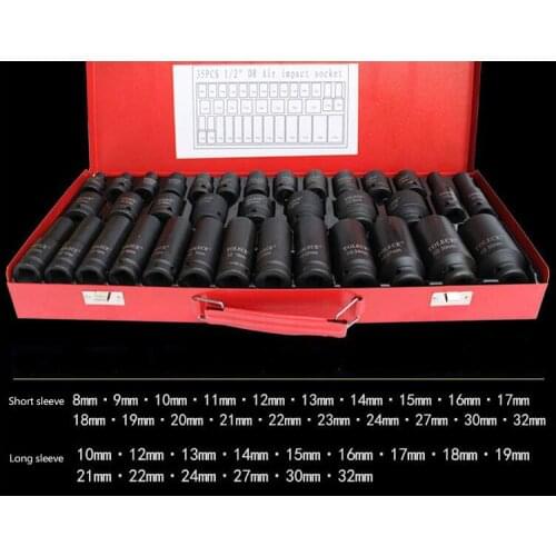 35pcs 1/2 Inch Deep Drive Impact Socket Set Metric Extension Drive Garage Tool HT1763