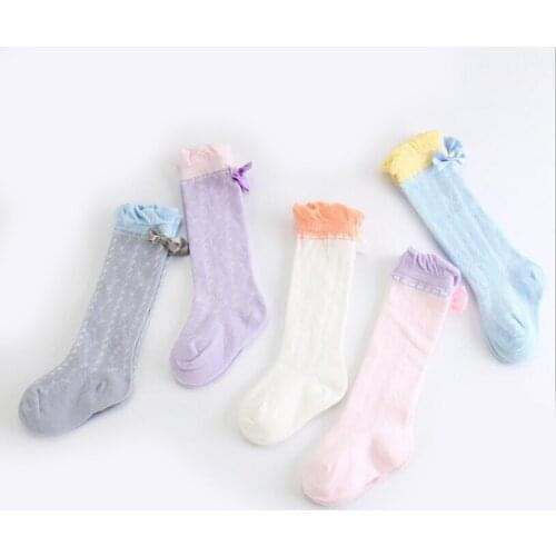 Baby Girls Socks Knee High with Bows Princess Socks Girl Cute Baby Socks Long Tube Kids Children Booties Vertical Striped Socks