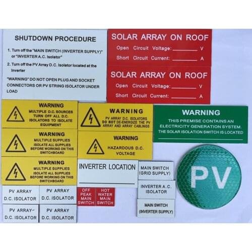 Latest Australian solar warning labels Best 3M adhesive, UV stable Solar labels, Engraved rigid Solar Warning Labels