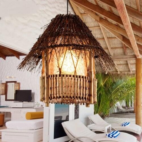 Southeast restaurant lighting pendant lights Bamboo Rattan creative garden balcony aisle home decorative lighting lamps ZA