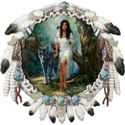 PDMDOG Full Square Drill Diamond Embroidery Indian Women Wolf And Feathers Diy Diamond Painting Cross Stitch Mosaic Decorative