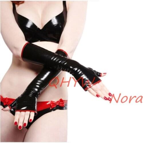 Sexy Design Unisex Latex Exotic Lingerie Black Red Spliced No Fingers Gloves Club Cekc Zentai Fetish