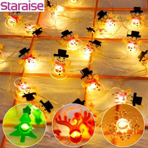Staraise Christmas 2M LED Light String Snowman Elk Snowflake Battery Powered 20pcs Lamps Christmas Tree Home Decor Party Supply