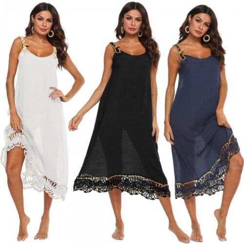 Sexy Strap Hollow Stitching See-through Cover Up Bikini Women 2021 Swimsuit Cover-up Swimwear Irregular Sunscreen Beach Dress