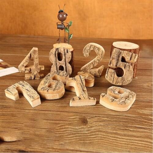 Together With Bark Solid Wood Retro Wooden Alphabet Number 0-9 For Cafeteria Bar Home Decoration Wedding Party DIY Letter Decor