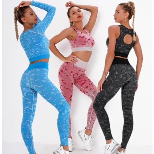 Women Vital Seamless Long Sleeve Yoga Set Fitness Indoor&Outdoor Sports Suits Gym Clothing Crop Top High Waist Running Leggings