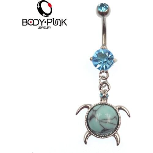BODY PUNK Tortoise Navel Belly Button Rings Stainless Steel Shiny Blue CZ Body Piercings Women Beach Holiday Accessories NR 053