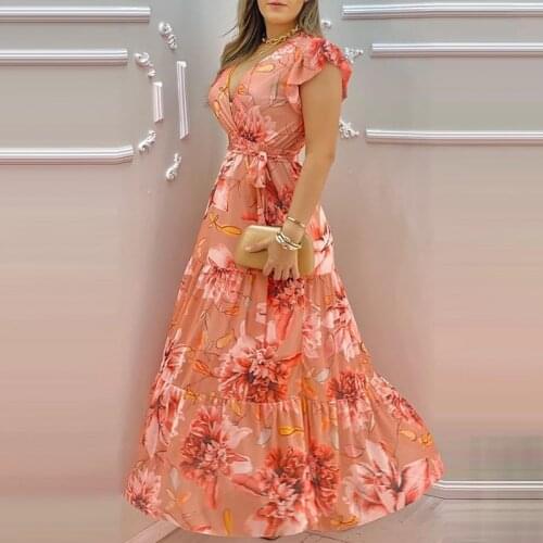 Sexy Dress With Lotus Leaf Sleeve Loose Long Dress Autumn Womens Dress Party Dresses Vestidos De Fiesta Noche Largos Elegantes