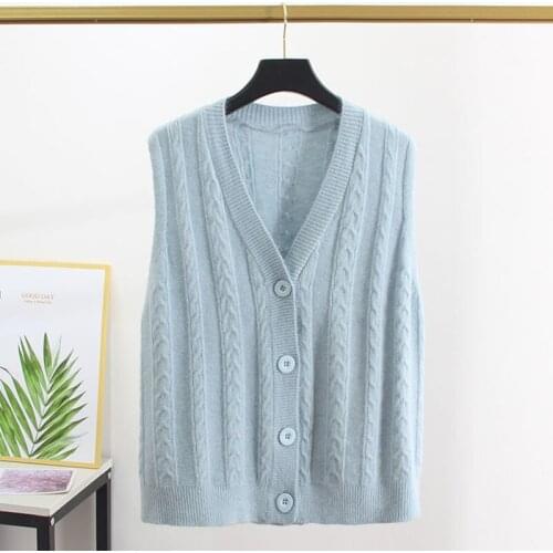 Autumn And Winter New Sweater Vest Women Korean Youth Loose Solid Color Thread V-Neck Wild Waistcoat Womens Commuter Sweater