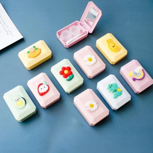 1pcs Ins Cute Contact Lens Case Portable Travel Glasses Lenses Box Girls Eyes Care Cartoon Glasses Soaking Storage Accessories