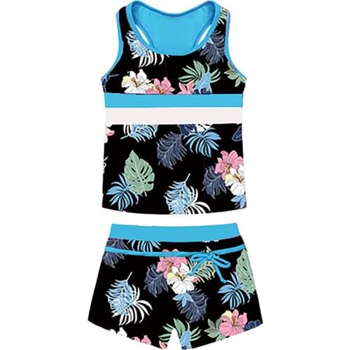 2PCS Kids Girls Swimwear Summer Tankini Printed Swimwear Swim Top with Bottoms Set Children Surfing Swimming Outfit Bathing Suit