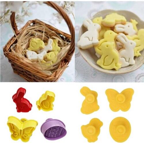 Hot 4pcs/lot Animal Shape Easter Cookie Plunger Cake Decoration Mold Pastry Cookies Cutter Baking Mould Fondant Sugar Craft Mold