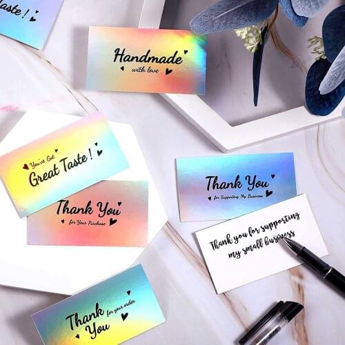 50Sheets/set 5*9 Cm Colorful Laser Greeting Card Thank You for Your Order Handmade Gift Wrapping Decoration Thank You Card