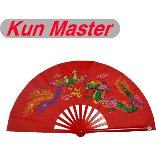 Bamboo Kung Fu Fighting Fan, Martial Arts Dance/Practice Performance Fan,Dragon And Phoenix (red)