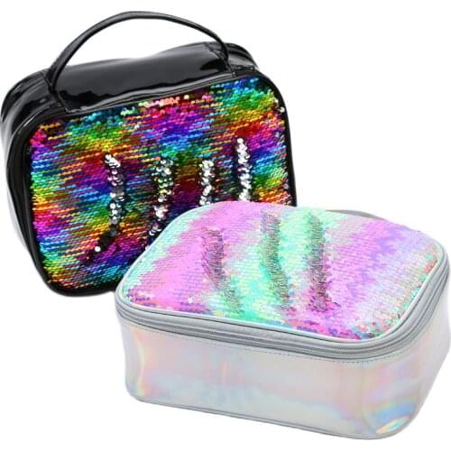 Sequin lunch bag laser pu food bag for women kids insulation bag box picnic bag Peva foil good thermal insulation picnic bags