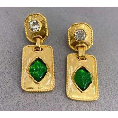 Brand Fashion Jewelry Gold Green Crystal Design Wedding Party Clip Earrings For Women