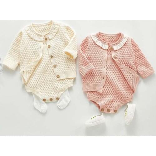 Autumn Baby Girls Clothes Sets Baby Knit Bodysuit Newborn Baby Girl Knitted Cardigan Infant Sweater Cotton Coat Baby Jumpsuit