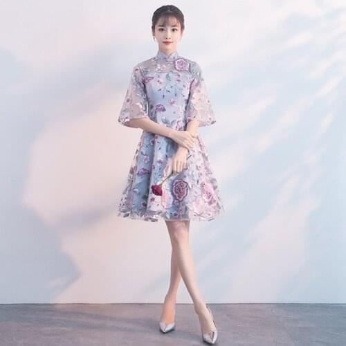 Elegant Traditional Chinese Dress Qipao Ladies Evening Dresses Vintage Cheongsam Women Bride Short Lace Cheongsam Modern Dress