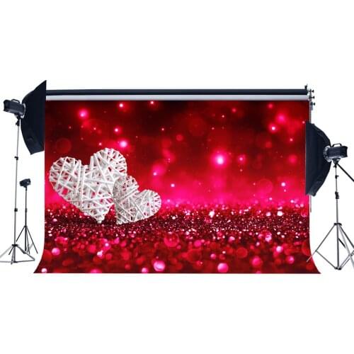 Photography Backdrop Valentines Day Bokeh Halos Red Glitter Sequins White Hearts Backdrops Kids Lover Portraits Background