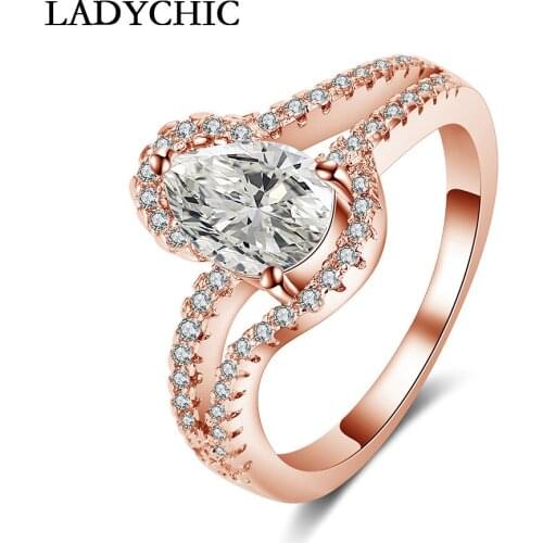 LADYCHIC Hot Sale Water Drop Shape Clear Cubic Zirconia Crystal Ring for Engagement Valentines Day Gift Women Jewelry LR1045