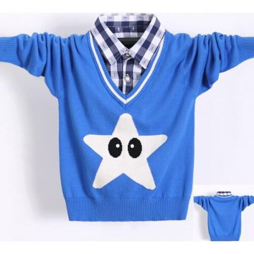 Boys cotton sweater thin shirt collar spring coat