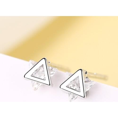 Exquisite Crystal Triangle Geometry Stud Earrings Korean Fashion Silver Color Earring Accessories Charming Party Jewelry Gift