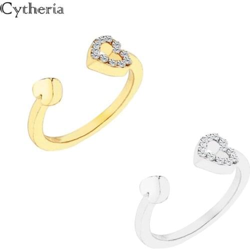 Heart to heart rings for lovers simple adjustable hollow crystal heart rings women gf Ring for wife Cute Ring Jewelry for mother