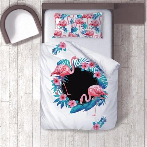 Duvet Cover Set Bedding Set Pillow Case for Baby and Kids Room 3D Printed Pink Flamingo Blue Black Model 047