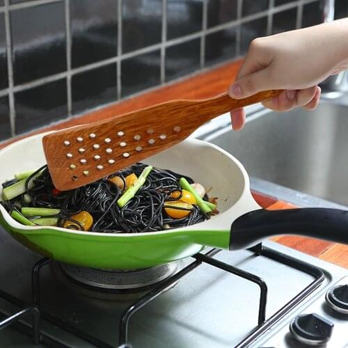 HILIFE Frying Steak Shovel 24 Holes Wooden Spatula Non-Stick Pan Filter Shovel Kitchen Cooking Tool Kitchen Accessories