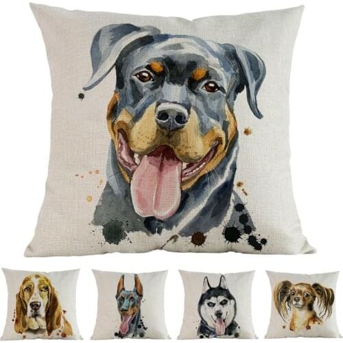 Cute Animals Pet Dog Rottweiler Husky Doberman Basset Hound Bull Terrier Papillon Pillow Case Home Sofa Decorative Cushion Cover