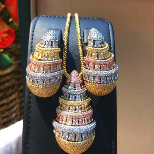 Missvikki High Quality Noble Luxury Dubai 2PCS Big shell Pendant Earrings Necklace Jewelry Set Super Bridal Wedding Accessories